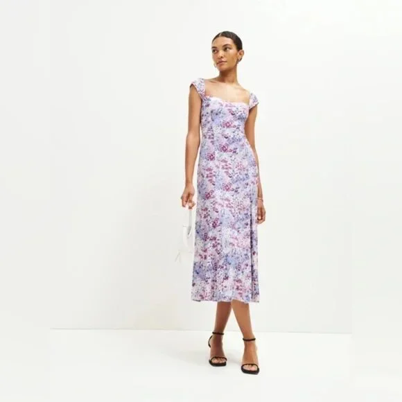 Reformation Bryson Midi Dress Morning Dew Purple Pink Size 4 - Picture 3 of 7
